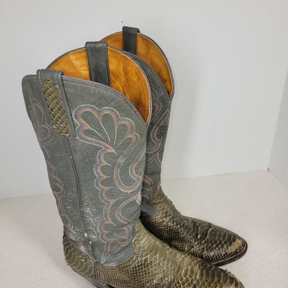 J Chisholm Boots Womens Sz 7.5M Gray Rodeo Western Python Snakeskin Leather Boot - Picture 2 of 16